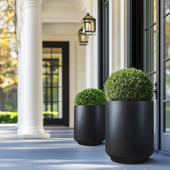 Concrete Planter Outdoor Indoor, Large Cement Plant Pots for Trees Flowers (Black, 17 inch)