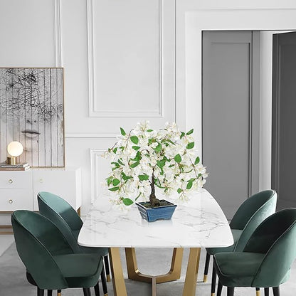 Briful Artificial Bougainvillea Tree in Blue Pot 18.5" Tall Faux Bougainvillea Floral Tree Tropical Silk Fake Bougainvillea Plant for Home Office Living Room Table Décor(White)