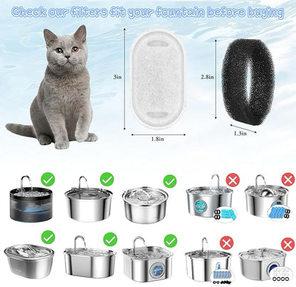 28+28 Pack Cat Water Fountain Filters, Pet Water Fountain Filters Replacement for Dog/Cat Stainless Steel Fountain 108oz/3.2L& 67oz/2L, 10 Months Set to Keep Drinking Fresh