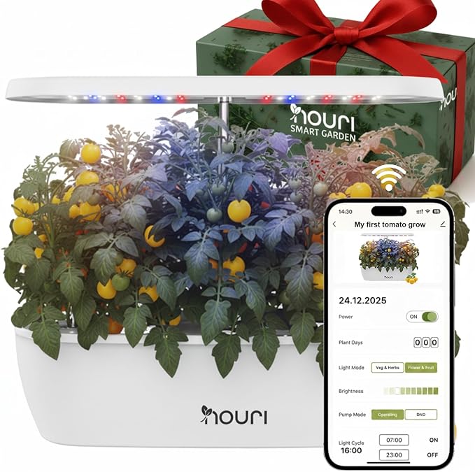 Nouri 12 pod APP Smart Garden for Home Cooks | w/Heirloom Basil | Hydroponics Growing System | LED Grow Lights | Indoor Herb Garden Kit | Herb Growing Kit Indoors for Plant Lovers, Gardeners, Kitchen