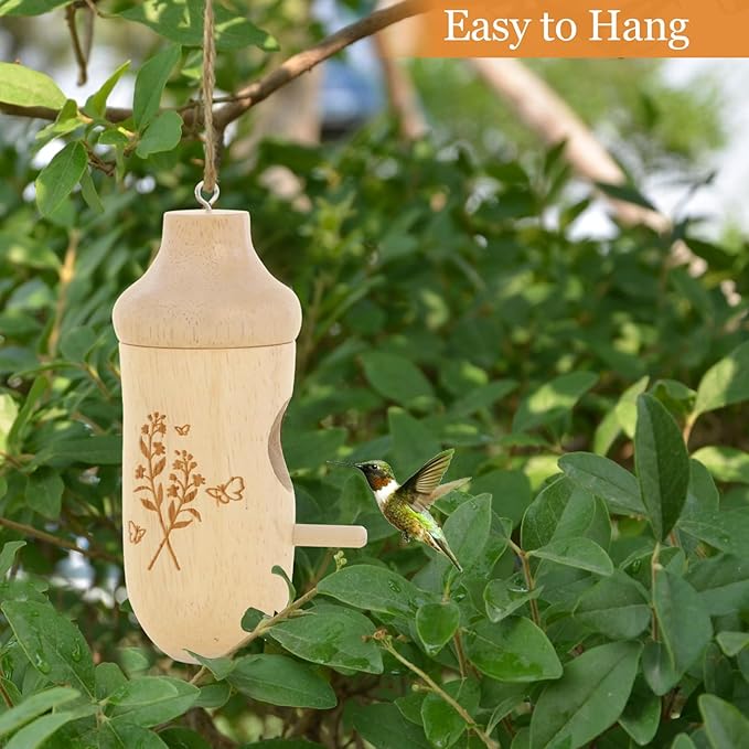 Hummingbird House - Natural Wooden Hummingbird Houses for Outside Hanging, Gardening Gifts for Women, Bird Lovers 3 Packs