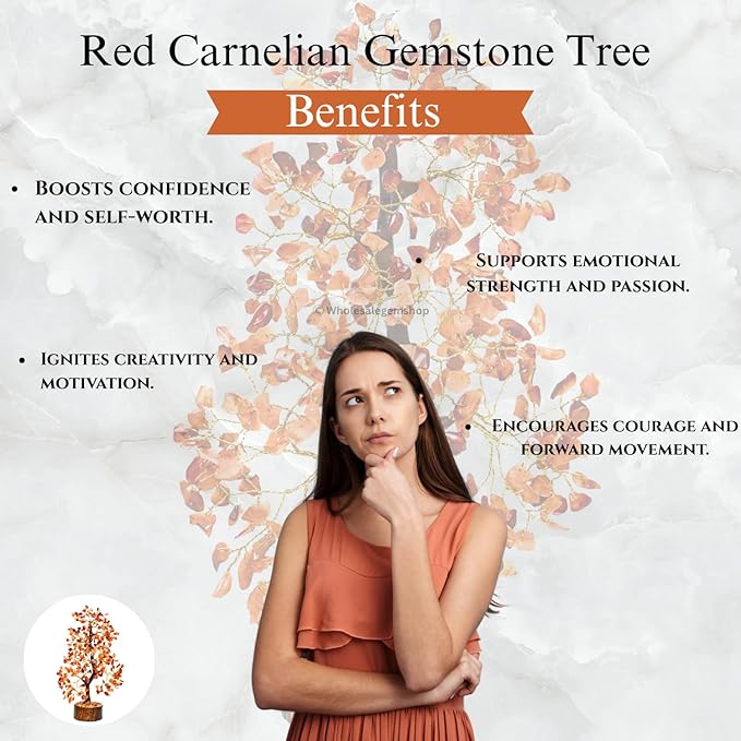 GEMSCITE Carnelian Crystal Tree with Golden Wire – Natural Healing Gemstone Bonsai for Home Decor & Positive Energy
