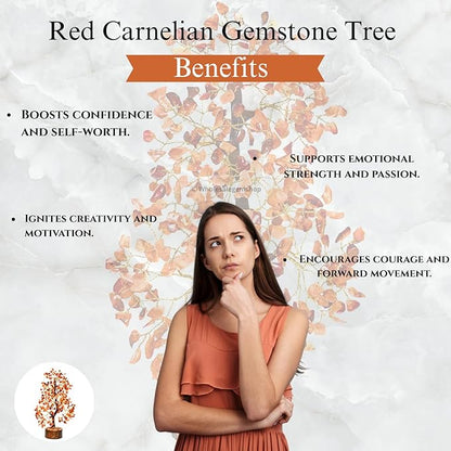 GEMSCITE Carnelian Crystal Tree with Golden Wire – Natural Healing Gemstone Bonsai for Home Decor & Positive Energy