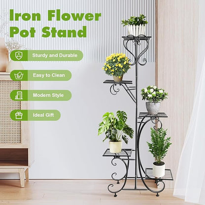 5 Tier Plant Stand Indoor, Corner Tiered Plant Stands, Metal Tall Plant Display Holder Shelf Flower Rack Outdoor Garden Plant Display Rack, Flower Pot Stand for Corner Living Room Balcony Garden Patio (5 Tier)