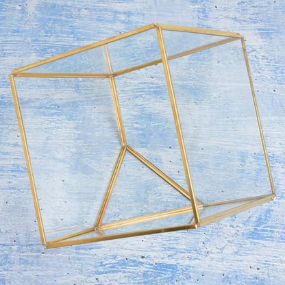 Gold Geometric Shape Succulents Plant Flowerpot, Glass Planter with Copper Bar, Modern Home Table Decoration for Succulents Ferns Cacti, Transparent Glass Container for Garden Offi