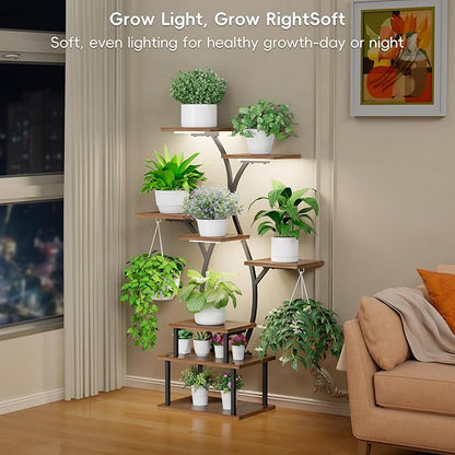 Plant Stand Indoor with Grow Light, 8 Tiered Indoor Plant Shel, 48" Tall Plant Stand for Indoor Plants,Metal Plant Flower Holder, Tree-Shaped Plant Rack for Patio, Home, Easy Assemble