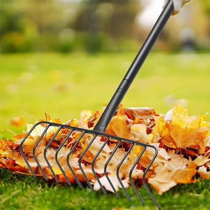 56" Rake with Oversize L-Head - Lightweight Tool for Effortless Collecting Cleaning - Sturdy Design for Dethatching, Landscaping, Lawn, Yard, Bushes, Pine Needles, Hay, Leaves, Mulch, Grass