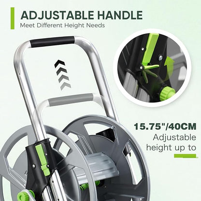 Garden Hose Reel Cart, Holds 75-150 Feet of 5/8-Inch Hose, Portable Hose Reel Cart With Wheels,Adjustable Handrail, Quick Hose Connector