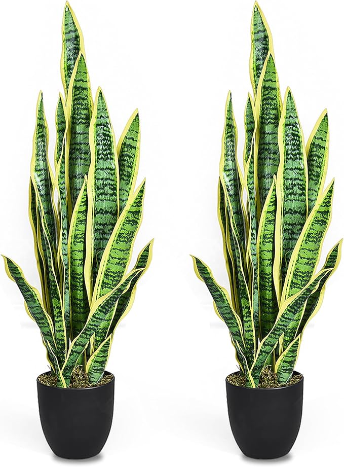 Goplus Fake Snake Plant, 2 Pack 36" Tall Artificial Potted Floor Plant, Large Faux Sansevieria Plant with 6'' Pot and 20pcs Leaves for Living Room House Modern Office Indoor Decor