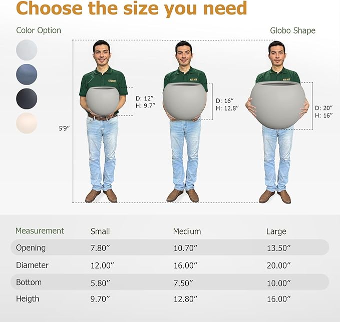 12.8”H x 16”D Globo Fiberstone Round Planter - Christmas Tree Planter, Smooth Finishes, Weather Resistant for Indoor & Outdoor Use, Included 2 Extra Coco Mats (Light Gray, 10.7” Pot Opening)