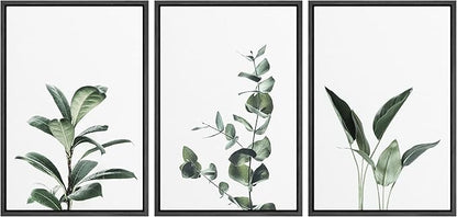 Ashbrook Framed Canvas Print Wall Art Set Green Floral Forest Plant Variety Nature Wilderness Photography Modern Art Minimal Chic Colorful for Living Room, Bedroom, Office - 16"x24"x3 Black