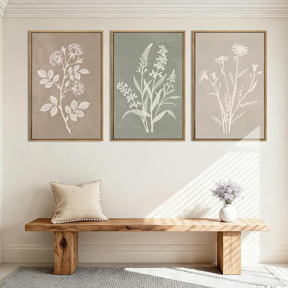 Anyzal Large Neutral Botanical Wall Art Boho Plant Artwork Farmhouse Floral Painting for Living Room Bedroom Dining Room 24x36 Inch Set of 3