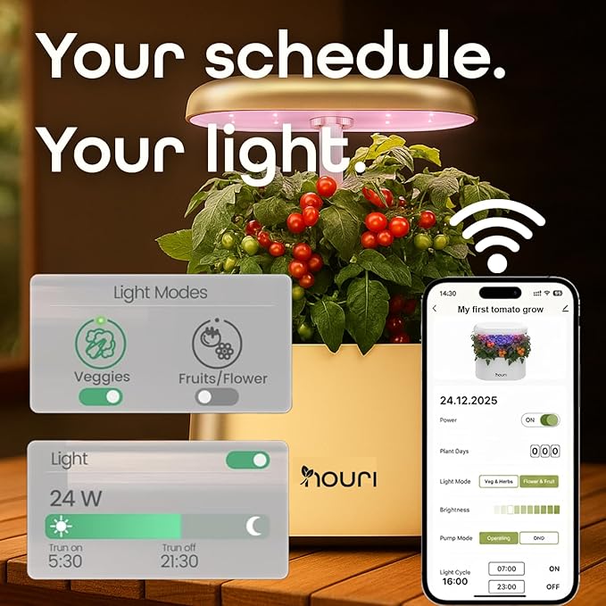 Nouri 5 pod APP Smart Garden for Home Cooks | w/Heirloom Basil | Hydroponics Growing System | LED Grow Lights | Indoor Herb Garden Kit | Herb Growing Kit Indoors for Plant Lovers, Gardeners, Kitchen