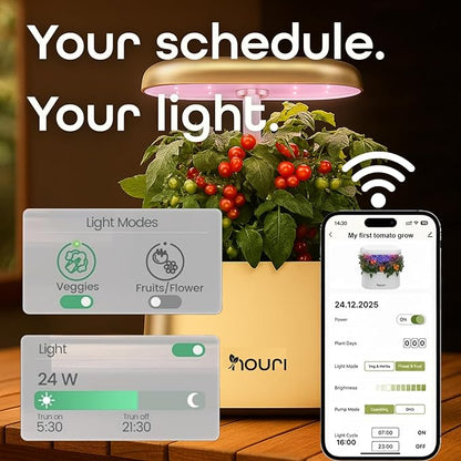 Nouri 5 pod APP Smart Garden for Home Cooks | w/Heirloom Tomato | Hydroponics Growing System | LED Grow Lights | Indoor Herb Garden Kit | Herb Growing Kit Indoors for Plant Lovers, Gardeners, Kitchen