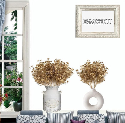 Artificial Plants for Christmas Decor, Plastic Golden Daisy leaves Faux Shrubs Simulation Flower Indoor Outdoor Home Garden Planter Filler Party Hotel Verandah Wedding DIY Decoration - Gold 2 Pack
