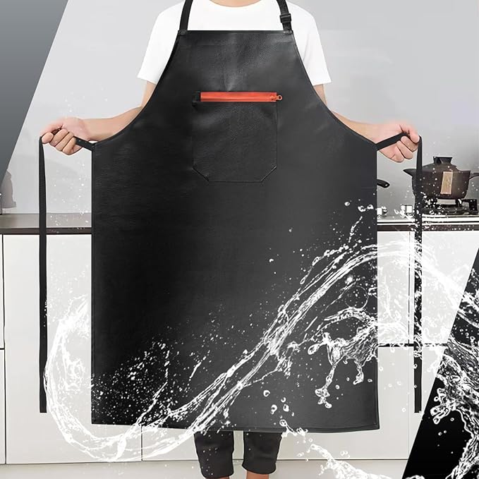 Waterproof Apron, Heavy Duty Extra Long Rubber Vinyl Apron with Pocket for Men, Adjustable Dishwasher Chemical Resistant Aprons for Dishwashing, Cooking, Butcher, Lab, Gardening