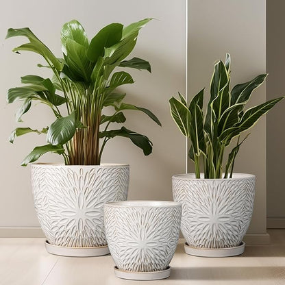 G EPGardening 10 Inch Ceramic Planter Pot with Drainage Hole and Saucer Large Plant Pot for Indoor Plants Outdoor Round Flower Pot for Home Garden Office White