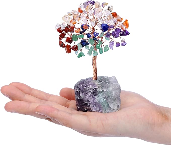 Jovivi Natural 7 Chakra Crystal Tree, Raw Healing Crystals Fluorite Base Gem Bonsai Money Tree for Home Office Table Decor Wealth and Luck