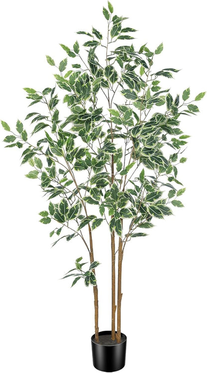 Ficus Tree Artificial - 5ft Artificial Ficus Trees Indoor with Natural Trunk and Lifelike Leaves - Fake Ficus Tree for Home Office Corner Indoor Decor