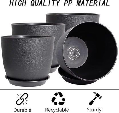 Planters for Garden House Plants, Indoor Outdoor Flower Pots Set with Trays 8 Inch Garden Pots,Plant Pots for Indoor Plants, Speckled Black