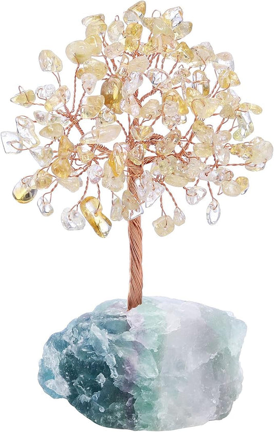 Jovivi Natural Citrine Crystal Tree, Raw Healing Crystals Fluorite Base Bonsai Money Tree for Home Office Table Decor Wealth and Luck