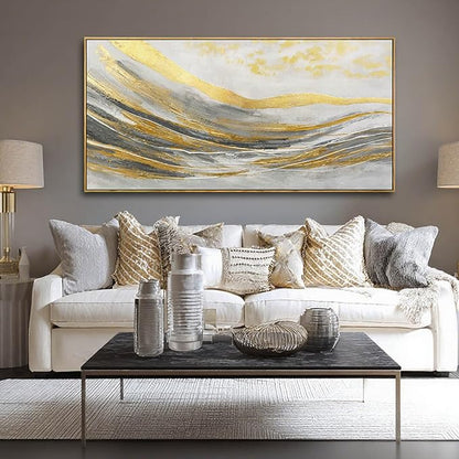 Abstract Wall Decor Modern Canvas Poster Gold Foil Wood Wall Art 24"x48" Pictures for Bedroom Wall Posters for Dining Room Area
