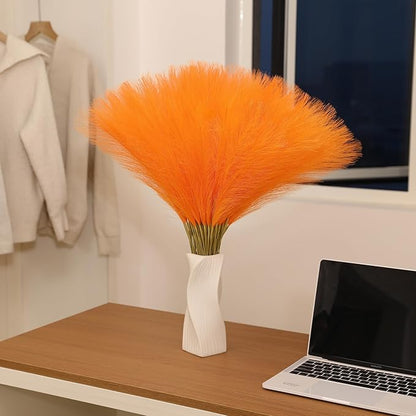 Faux Orange Pampas Grass - 60 pcs 24 Inch Artificial Pampas Grass Decor, Tall Pampas Grass for Floor Vase, Table Centerpieces, Wedding, Party and Living Room Decor (Orange, 60 Pieces)