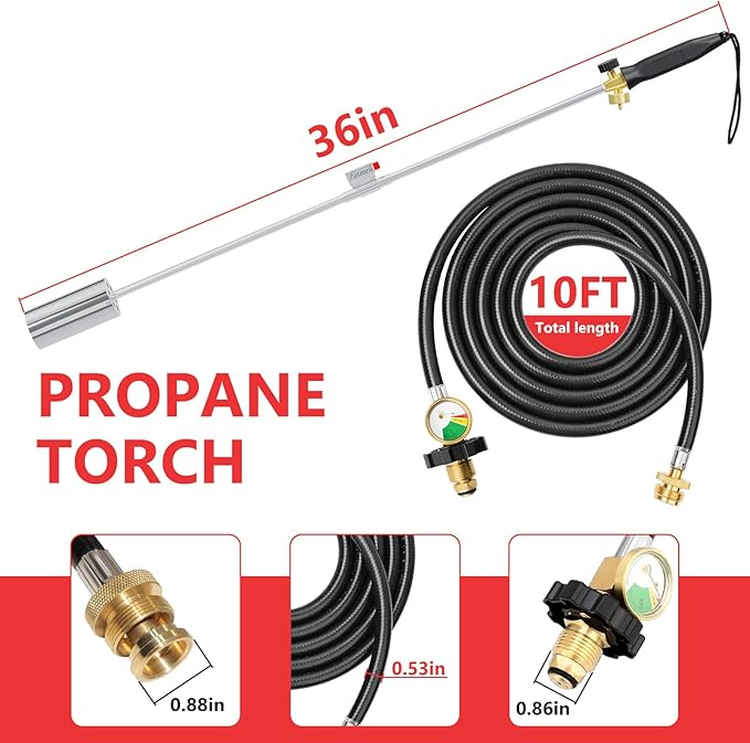 Weed Torch Propane Burner with High Output, Propane Torch Weed Burner with Igniter,Weed Torch for Outdoor Weeding (Black With 10 FT Hose)