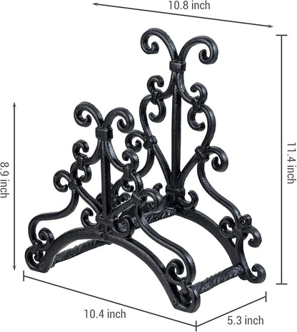 MyGift Wall Mounted Garden Hose Holder, Vintage Baroque Scrollwork Cast Iron Watering Tube Rack, Decorative Floral Pattern Hanging Hook Water Hosepipe Reel