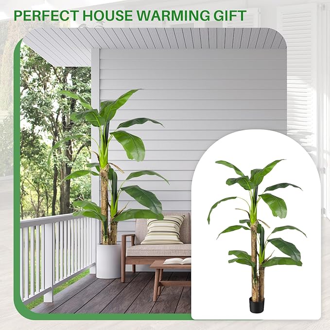 Artificial Banana Tree Faux Tall Plant Fake Banana Leaf Plant Banana Silk Tree Faux Banana Leaves for Home Swimming Pool Indoor Outdoor Patio Tropical Decor