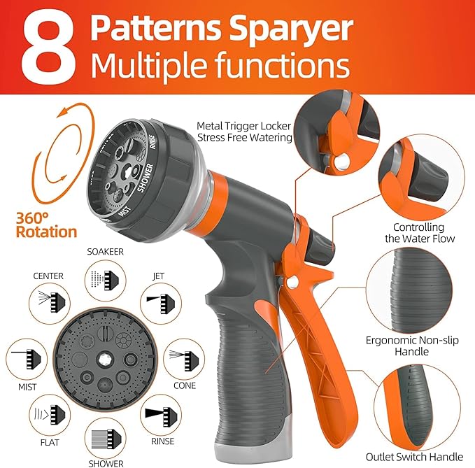 SPECILITE Garden Water Hose 100 ft x 3/4 in Heavy Duty, Flexible and Lightweight, Burst 600 psi, Kink-less Hybrid Rubber Pipe for Backyard, 3/4'' Brass Fittings, Orange