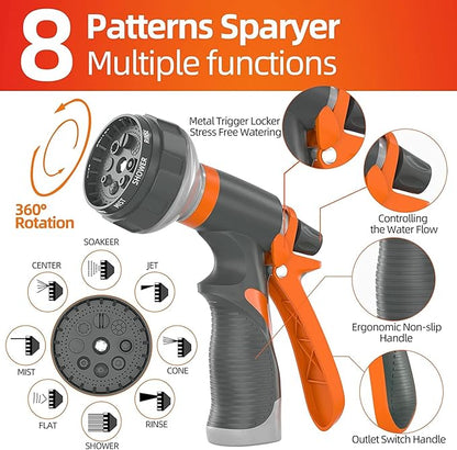 SPECILITE Garden Water Hose 100 ft x 3/4 in Heavy Duty, Flexible and Lightweight, Burst 600 psi, Kink-less Hybrid Rubber Pipe for Backyard, 3/4'' Brass Fittings, Orange