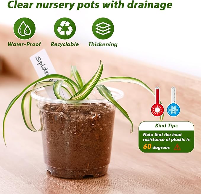 60 Pcs Clear Nursery Pots with Drainage Indoor 4 5 6 Inch Nursery Pot with Drainage Holes Plastic Seedling Pots for Plants, Plant Starter Pot with Holes Clear Plastic Planter for Indoor Plants