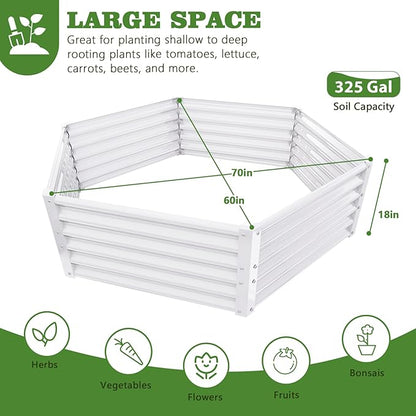 A ANLEOLIFE Hexagon Metal Raised Garden Bed, 18'' Tall Galvanized Flower & Ornamental Planter, 3FT Wide Decorative Raised Bed, Antique White