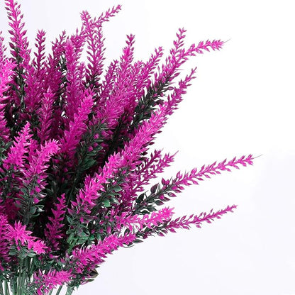 20 Bundles Artificial Lavender Flowers Outdoor UV Resistant Fake Flowers No Fade Faux Plastic Plants Garden Porch Window Box Decorating(Classic Fushia)