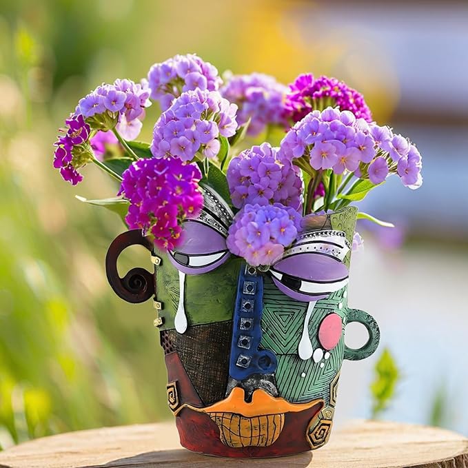 Brutalist Abstract Face Planters Pots, Unique Abstract Flower Pot Head Planter Pot Ornaments Resin Picasso Tears Flowerpot with Drainage Hole for Indoor and Outdoor Plants Home Decor (Tears)