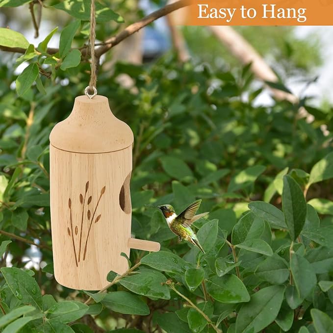 Hummingbird House - Natural Wooden Hummingbird Houses for Outside Hanging, Gardening Gifts Home Decoration 3 Packs