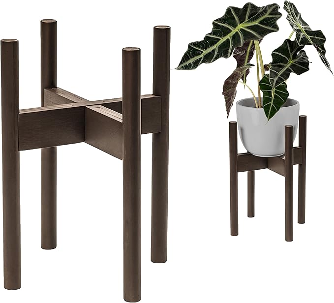 ZPirates Plant Stand Indoor, Outdoor - Adjustable Sideways to Support 8 to 12-Inch Small to Large Planter Pot and Flower Vase Holder - Leg Length 14-inch - Dark Bamboo Wood