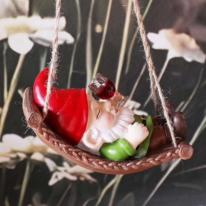 Hanging Garden Gnome Statues Decor for Outdoor, Resin Swing Figurine Ornament for Home Yard Patio Decoration, Ideal for Mom Women