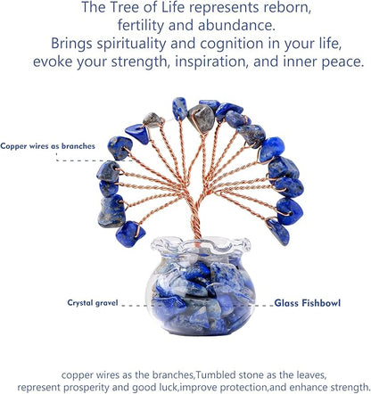 Runyangshi 12pcs Chakra Crystal Tree Set - Fengshui Money Tree with Gemstones, Glass Base, Natural Crystal and Healing Stones for Home Office Decor