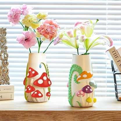 GUGUGO Mushrooms Vase for Flower, 8 Inch Tall Rainbow Funky Mushroom Decor, Unique Vases for Flowers, Cute Room Decor Aesthetic (B)