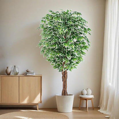 6.2ft Ficus Artificial Trees with 3 Natural Curved Trunks, 74" Tall Lush Faux Tree for Home Decor Indoor, Green Lifelike Fake Ficus Tree 1pcs