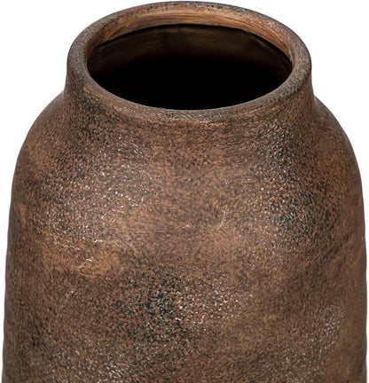 Briful 11in Rustic Ceramic Vase, Brown Vintage Flowers Vase, Extra-Large Rustic Farmhouse Vase, Whitewashed Terra Cotta Vase, Antique Pottery Pampas Vase for Home Living Room Kitchen Mantel Decor