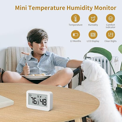 DOOMAY Mini Hygrometer Indoor Thermometer, Digital Humidity Gauge with Celsius Fahrenheit Switch Button,Humidity Meter Temperature Monitor for Babyroom Cellar Reptile Incubator Closet (4, White, 5 CM)