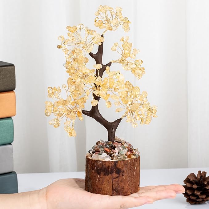 DUQGUHO Citrine Crystal Tree for Positive Energy - Money Tree of Life Yellow Crystal Decor for Meditation, Office - Good Luck Gifts for Women & Mom