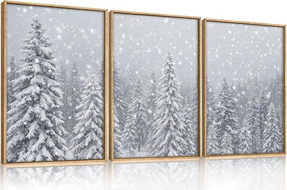 Winter Snow Covered Forest Framed Canvas Wall Art Set,Snowy Woodland Wall Decor,Wilderness Pine Tree Art Prints,Natural Botanical Landscape Artwork for Living Room, Bedroom,Farmhouse- 24"x36"x3