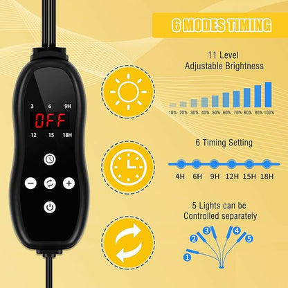 LED Grow Light Coverage and Upgraded Larger Board, Full Spectrum Grow Lamps for Indoor Hydroponic Growing Light with High PPFD (5 Branches)