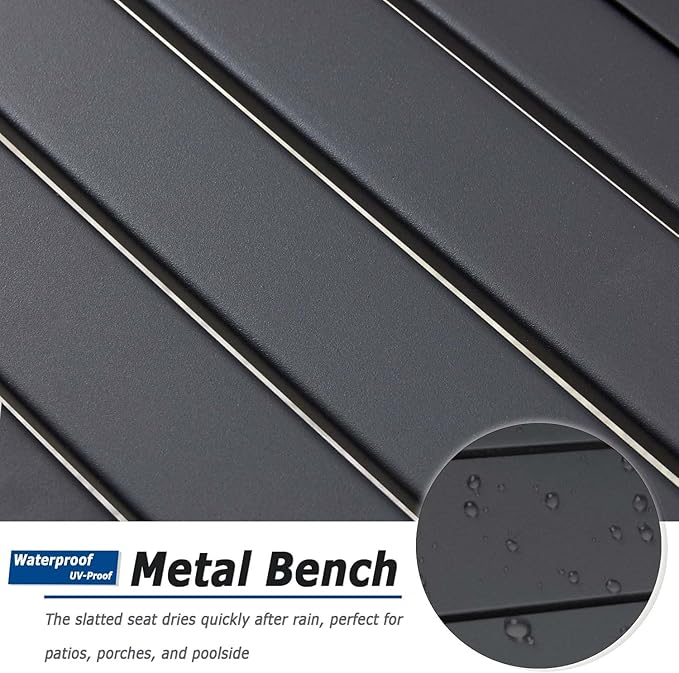 Black Outdoor Backless Bench for Garden, Metal Outdoor Bench Weatherproof, Patio Benches for Outdoors, Benches Seat for Backyard, Porch, Plant Stand and Holder