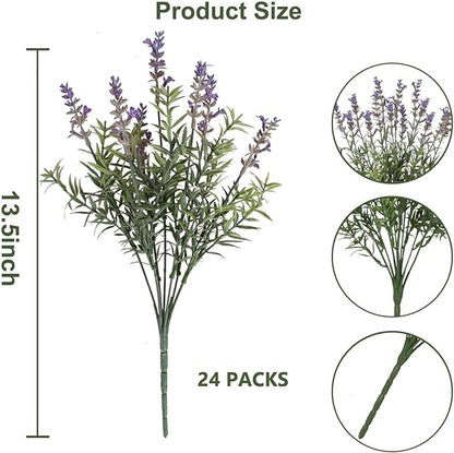 24PCS Lifelike Artificial Lavender Flowers, Fake Lavender Plants Shrubs for Wedding Bouquets, Realistic Faux Flowers UV Resistant for Indoor Outdoor Home & Garden Greenery Decor