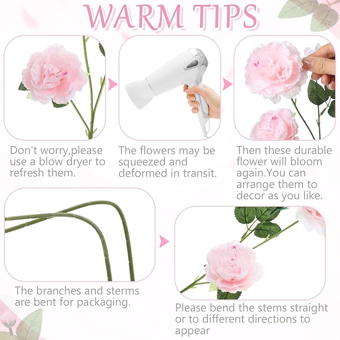36 Bundles Artificial Flowers Peonies Roses Fake Bouquet for Wedding Bridal Shower Valentine's Day Decorations Fake Floral Arrangements Table Centerpieces Home Decor(Light Pink)
